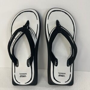 Havaianas Reality to Idea Flip Flops Sandals Black White Mens 11-12 Wearable Art